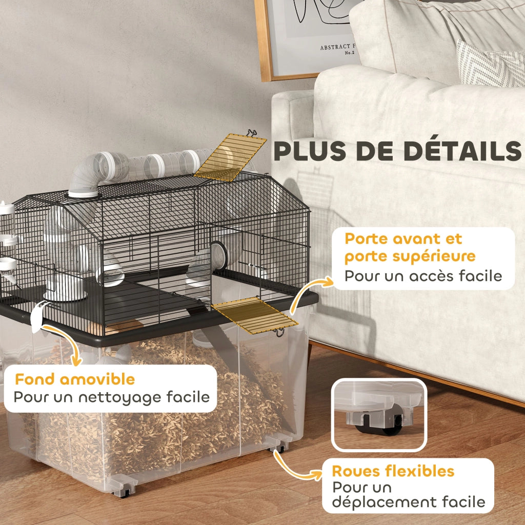 Gabbia per Criceti con Tubi e Accessori ¨C zephmum ¨C Nero 58x43x57 cm