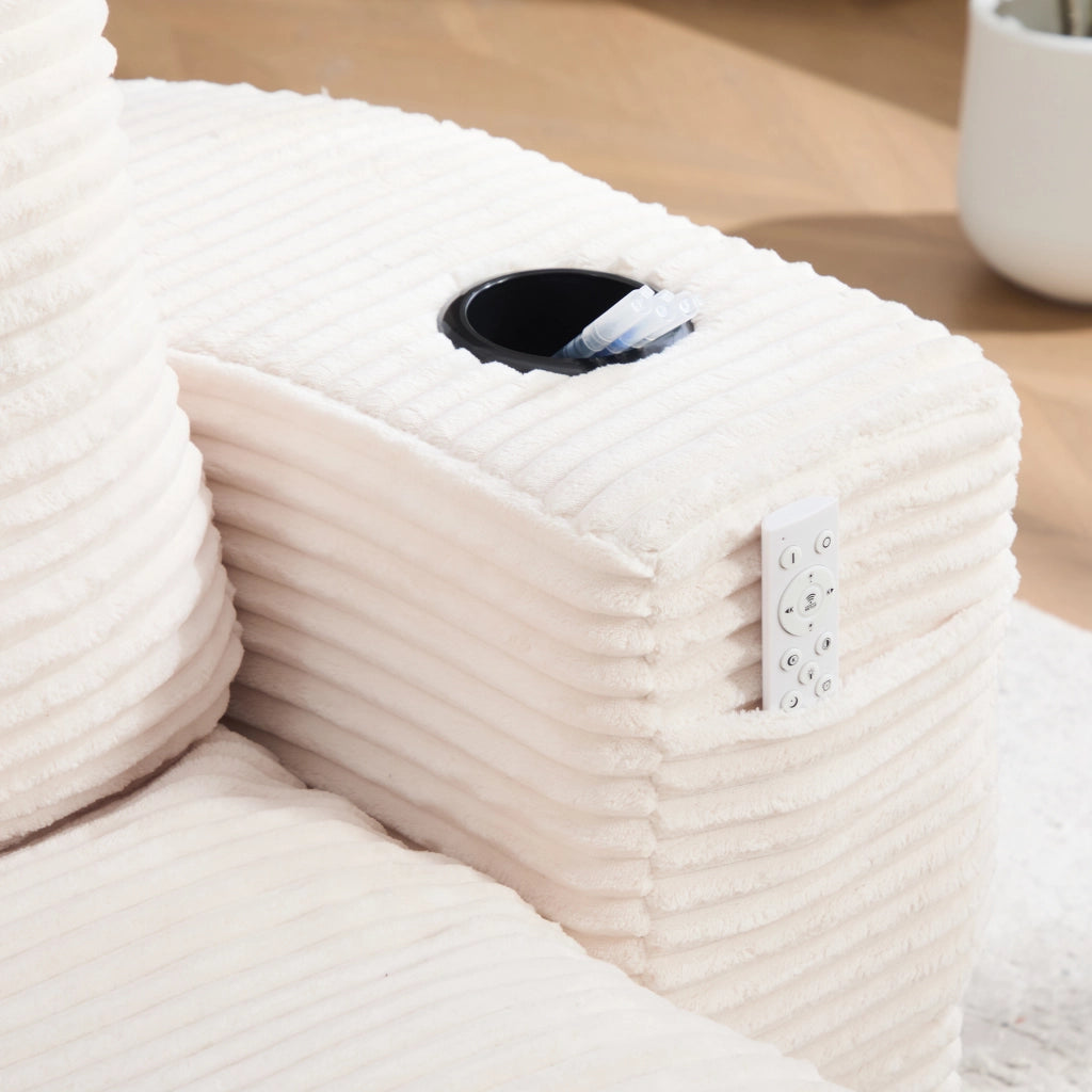 Divano convertibile 2 in 1 con braccioli rimovibili, portabicchieri doppi e schienale alto in velluto a coste beige