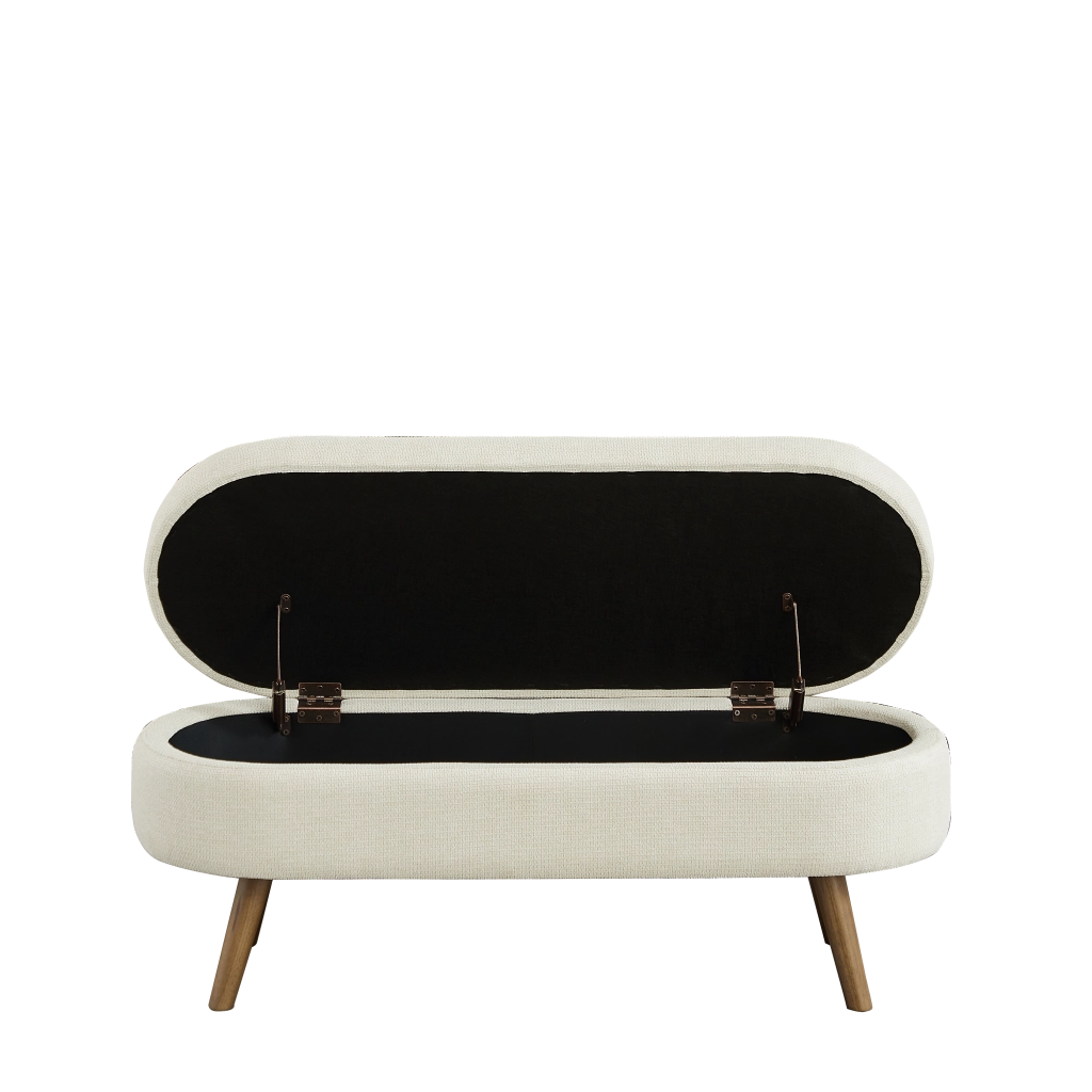 Panca contenitore in chenille con vano portaoggetti e fori di ventilazione, beige, per camera da letto e corridoio, 110 cm