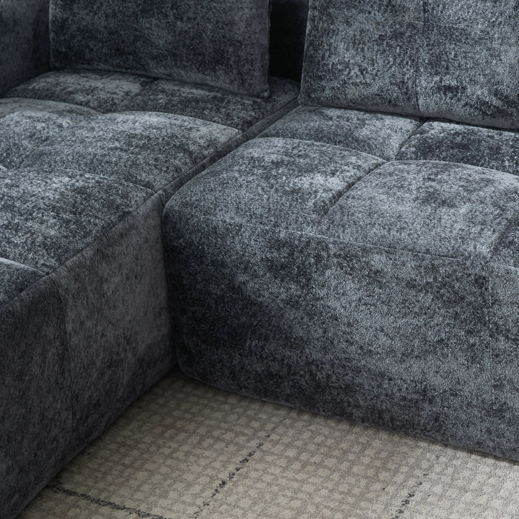 Divano ad angolo 4 e 5 posti con portabicchieri, in Chenille Grigio