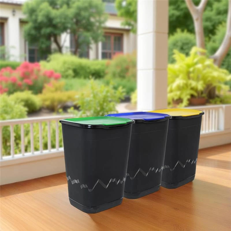 SET 3PZ PATTUMIERA 50 LT RECICLO CARTA, PLASTICA, VETRO PER RACCOLTA DEI RIFIUTI  36 X 40 X 54H CM