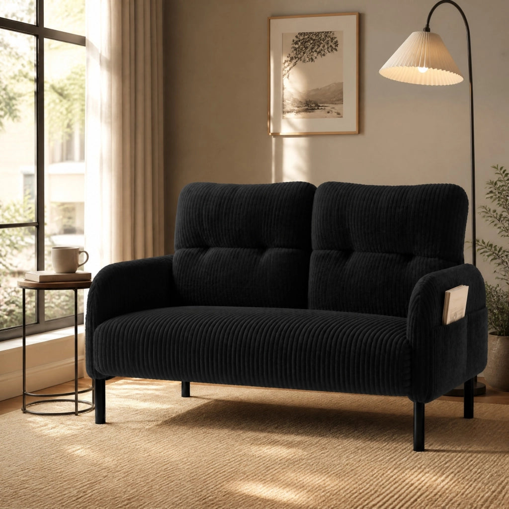 DIVANO 2 POSTI 120 x 75 x 79 cm in velluto a coste Nero