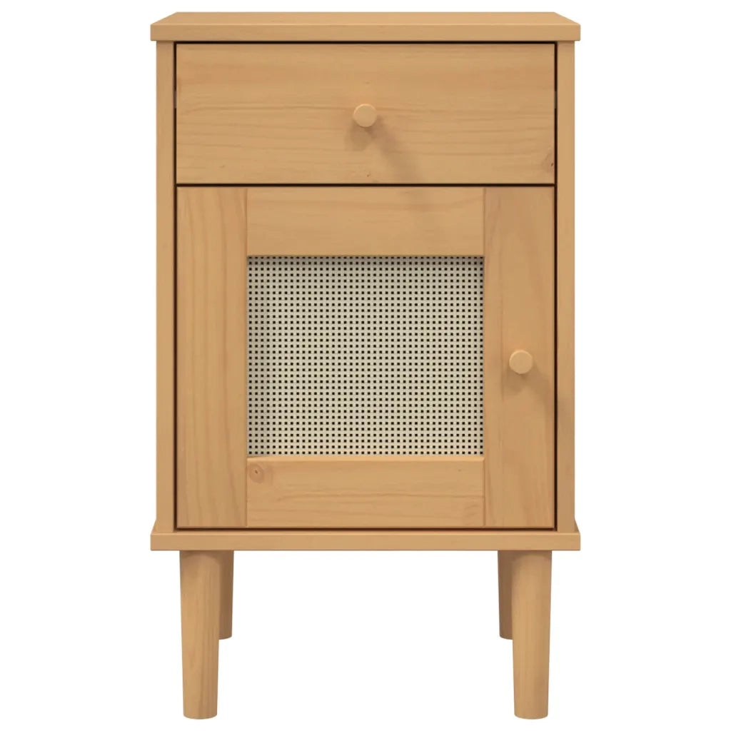 Comodino SENJA Aspetto Rattan Marrone 40x35x65 cm in Legno Pino 358013