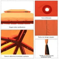 Gazebo da Giardino 4x3m con Doppio Tetto e Tende Laterali, Arancione