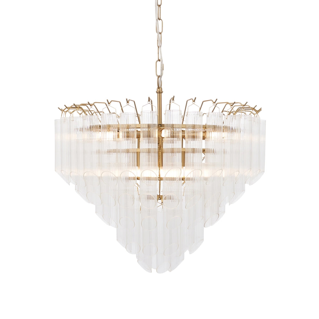 Lampadario Toulouse ottone satinato vetro 12xG9 Endon