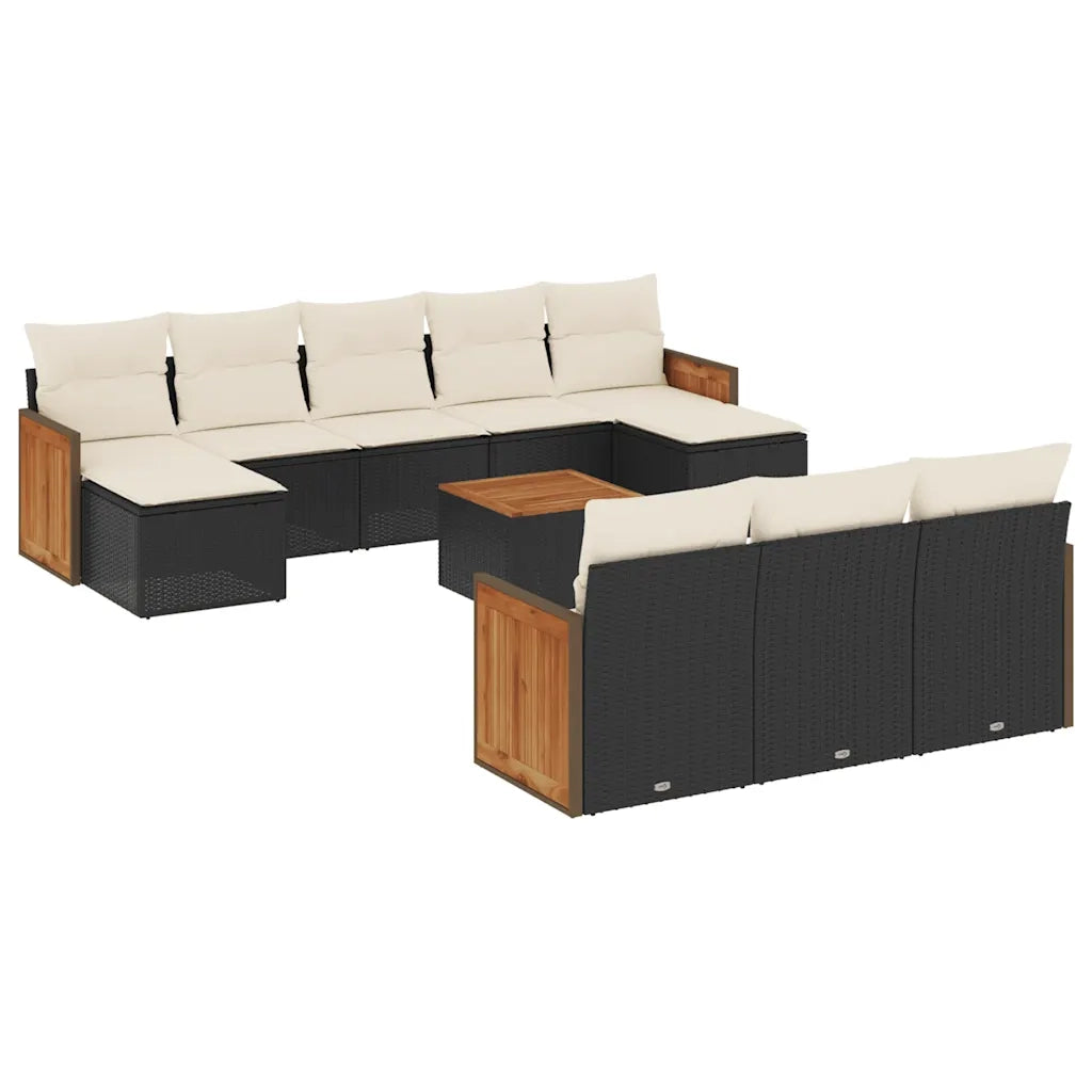 Set Divani da Giardino 11 pz con Cuscini in Polyrattan Nero 3260502
