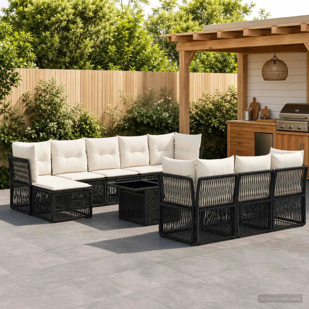Set Divano da Giardino 11 pz Nero polyrattan 3436537