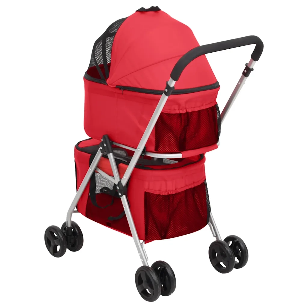 Passeggino Cani Pieghevole 2 Livelli Rosso 83x48x97cm Tessuto CFW2563721