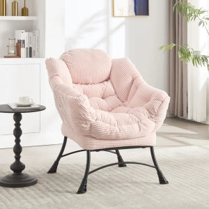 poltrona con pouf; schienale ergonomico; braccioli e tasca laterale; struttura in acciaio rosa