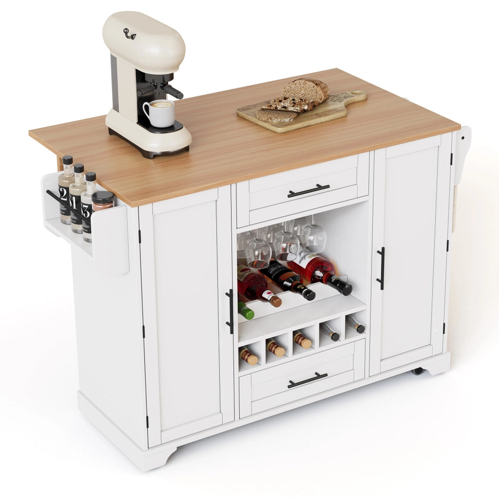 Carrello cucina con piano estraibile 138x45/70x92 cm; bianco e naturale in MDF