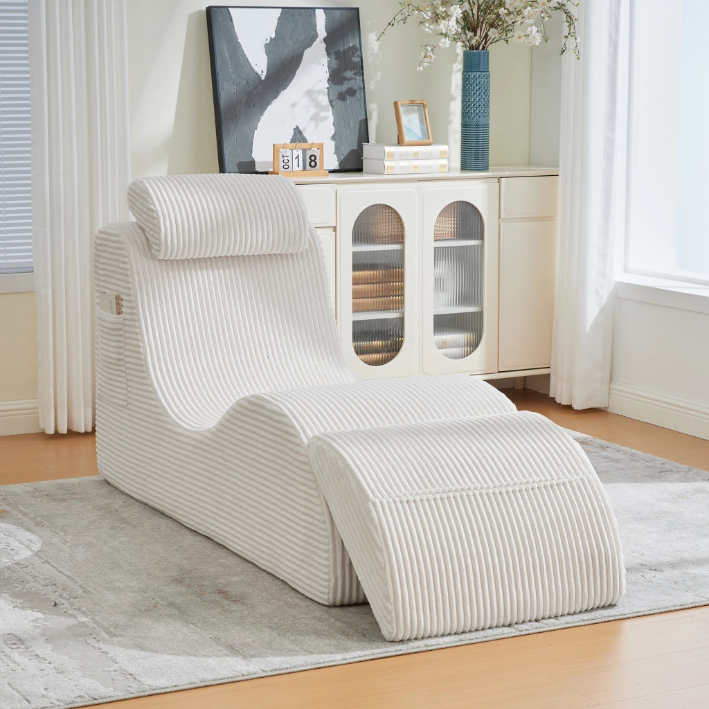 Poltrona singola moderna con cuscino rimovibile e tasca laterale; 160x66x90 cm; beige