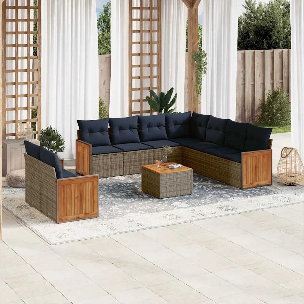 Set Divani da Giardino 10 pz con Cuscini Grigio in Polyrattan 3227790