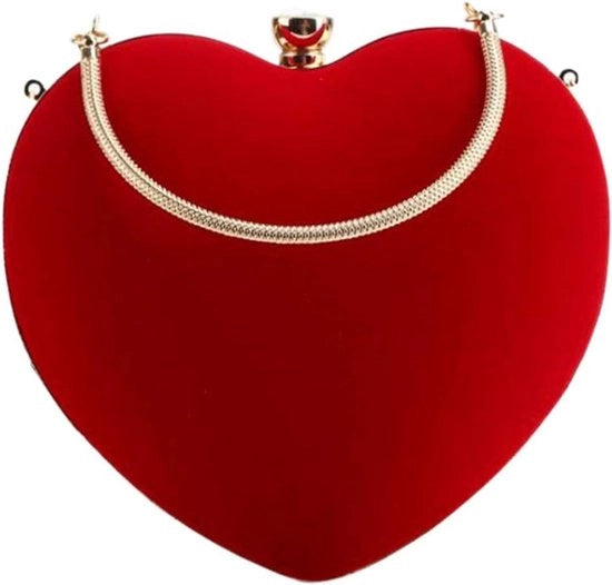 Borsa a Tracolla Plus per Donna a Forma di Cuore in Rosso Clutch Bag di Notte - Design di Tendenza in Rosso - Inclusa Cintura di Trasporto