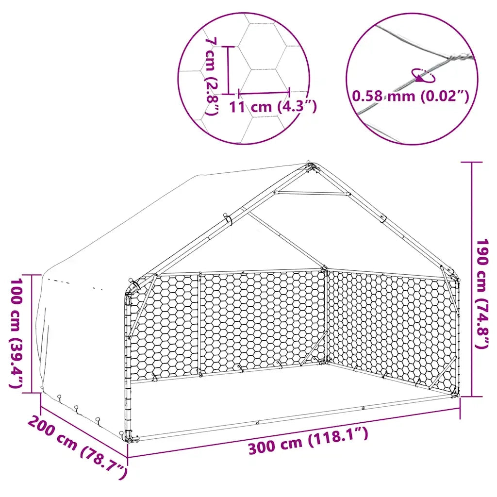 Cuccia per cani da esterno con copertura 3x2x1,9 m in acciaio zincato 4105409