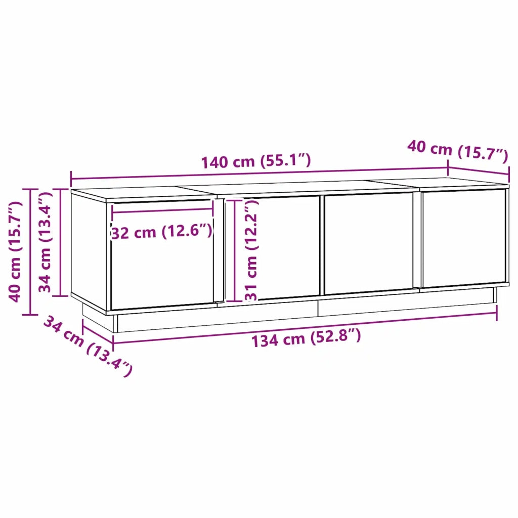 Mobile TV Marrone Cera 140 x 40 x 40 cm Legno di pino massiccio 870000