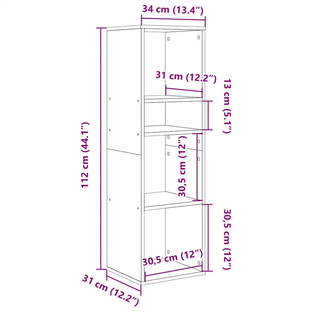 Libreria Nera 34x31x112 cm in Legno Multistrato