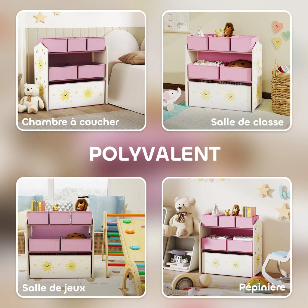 Scaffale Bambini con 6 Contenitori Tessuto ¨C zephmum ¨C Rosa