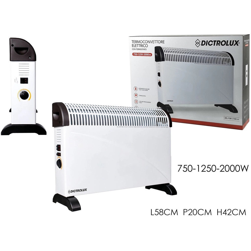 Trade Shop - Termoconvettore Elettrico Con Termostato 3 Livelli Di Calore 750-1250-2000w Riscalda Casa -