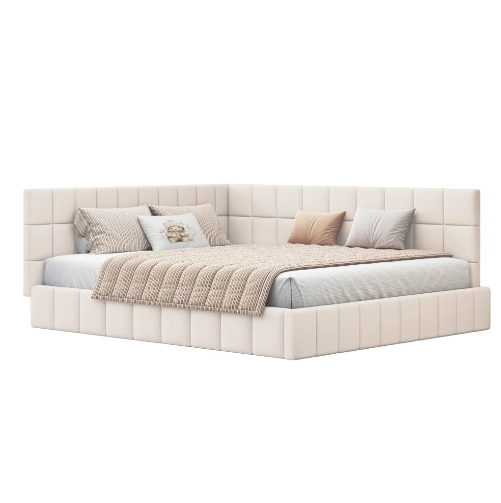 Letto imbottito 160x200 cm trasformabile in divano in velluto beige