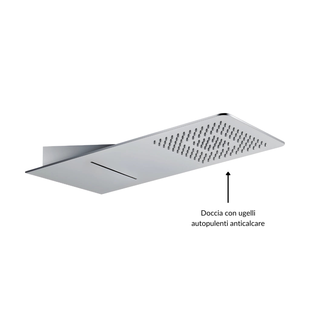 Soffione doccia a parete acciaio inox punta quadrata con cascata