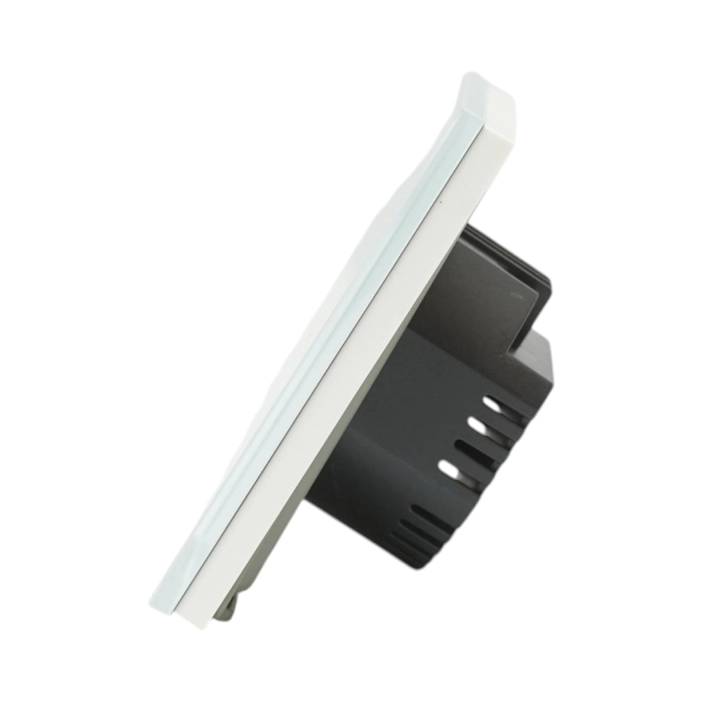 Interruttore doppio touch bianco 220V, spia luminosa, cornice in vetro 86x86x34mm