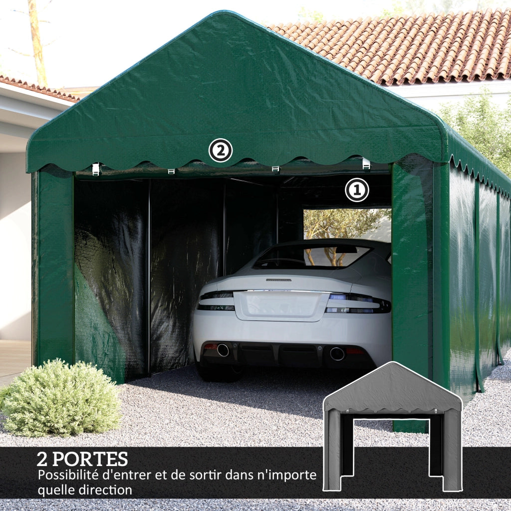 Tenda garage carport 3x6m ¨C Xylo ¨C con 2 porte avvolgibili, telo PE 200g, verde
