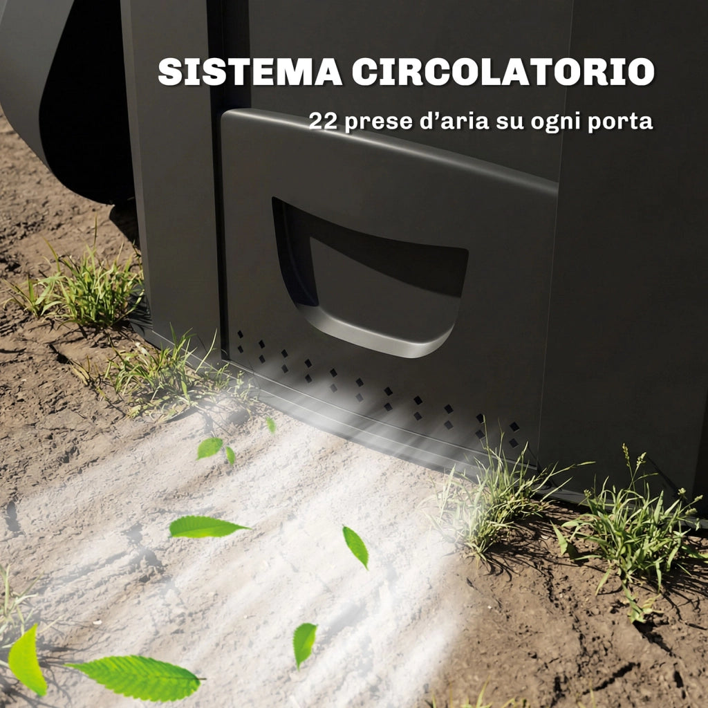 Compostiera da Giardino 78x75x78 cm Triangolare Girevole con 3 Porte in PP Nero