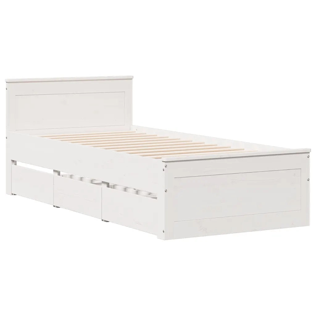 Letto singolo | Letto per adulti | Giroletto senza Materasso con Testiera Bianco 90x190 cm Pino