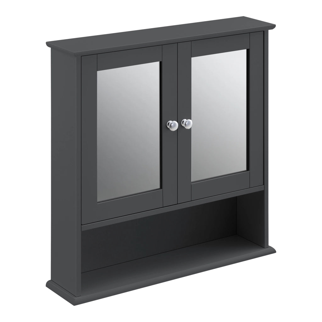 Armadietto Pensile a Bagno con Specchi e Ripiani 58 x 56 x 13 cm Mobiletto a Muro con 2 Ante - Grigio Scuro
