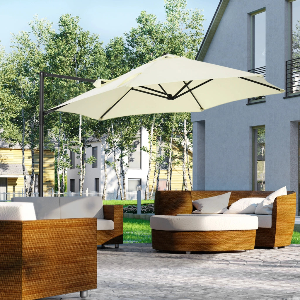 Ombrellone da Giardino a Sbalzo 2.6x2.5 m con Rotazione a 360¡ã e Manovella, Beige