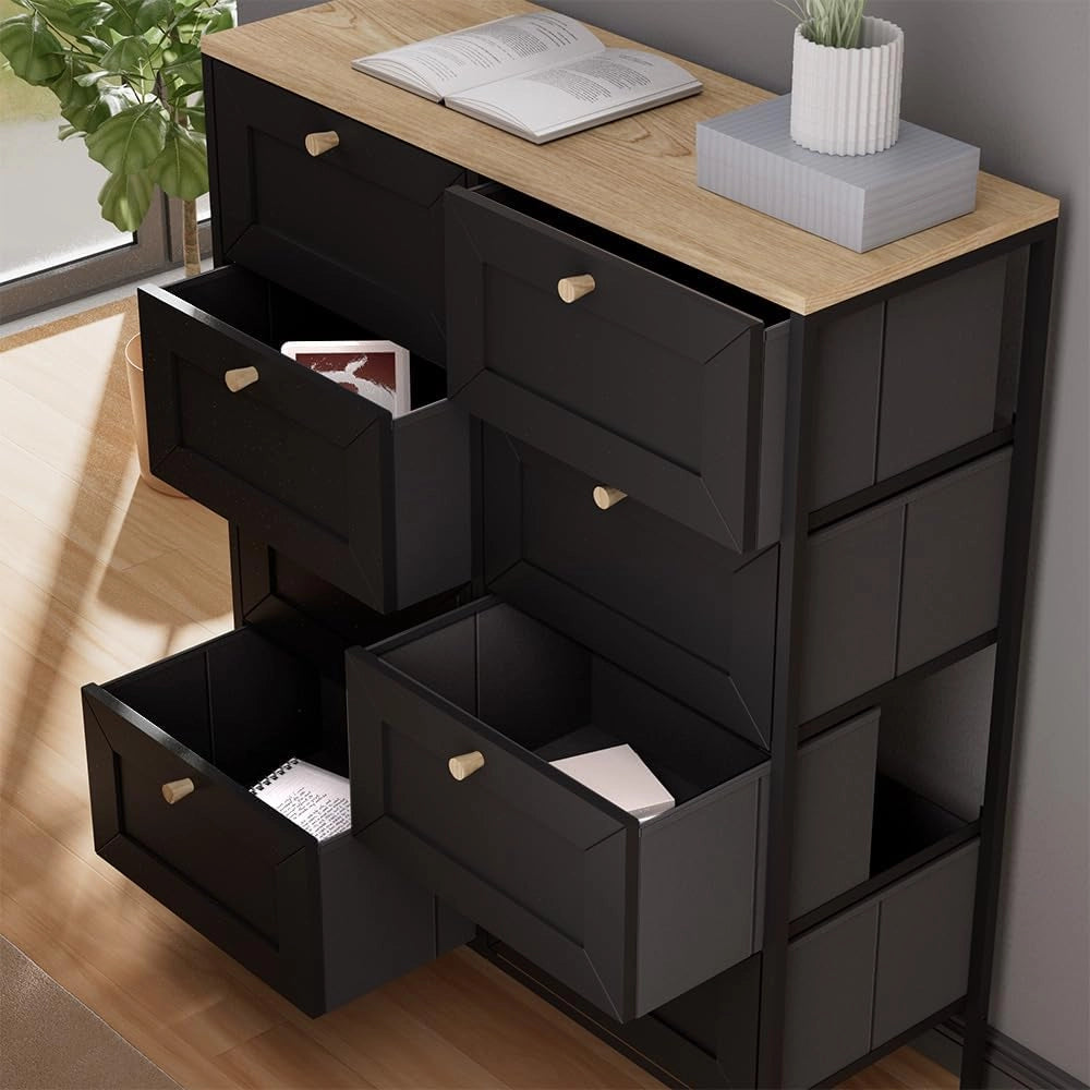 Cassettiera Belaro, Nero, 80 x 95 cm con 8 cassetti, per riporre abiti e oggetti di uso quotidiano