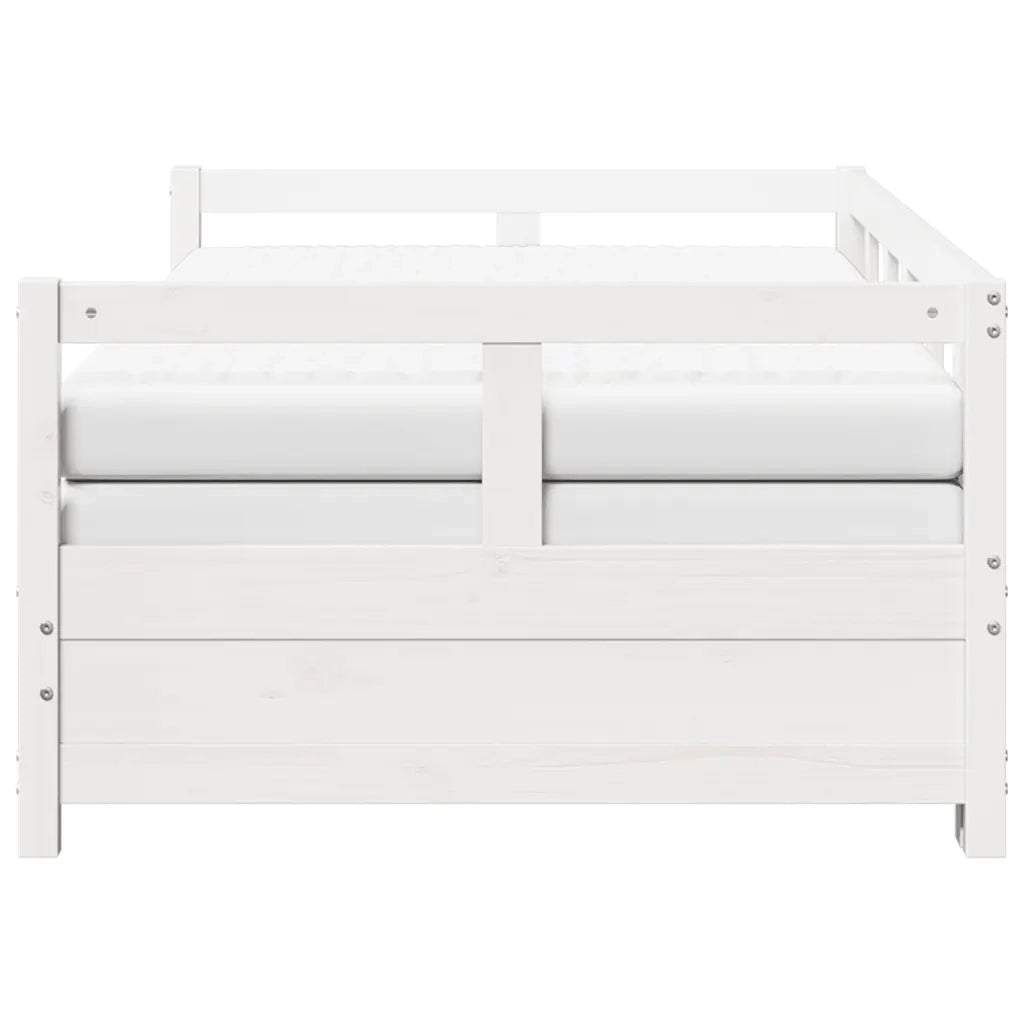 vidaXL Divano Letto con Rotelle e Materasso Bianco 90x200cm Legno Pino