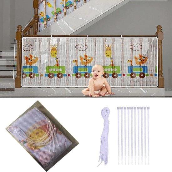 Rete di sicurezza per scale per bambini, protezione per scale con rete di animale carino, protezione per scale per neonati e animali domestici (300 L x 78 H)