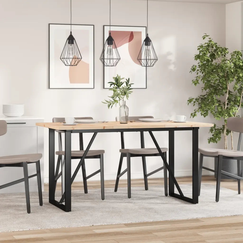 Tavolo da Pranzo Telaio a O 140x80x75,5 cm Legno Pino e Acciaio