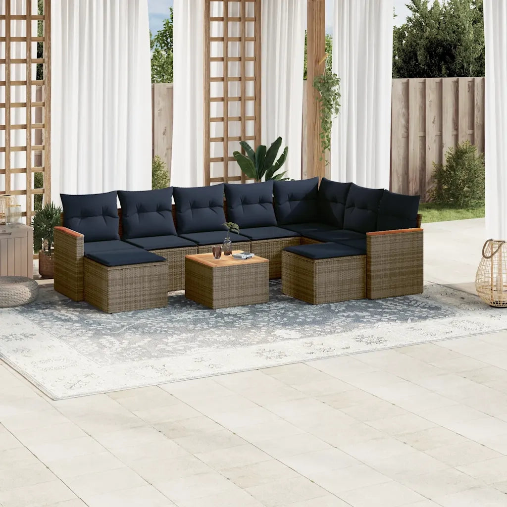 Set Divani da Giardino 10 pz con Cuscini Grigio in Polyrattan 3226551