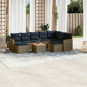 Set Divani da Giardino 10 pz con Cuscini Grigio in Polyrattan 3226551