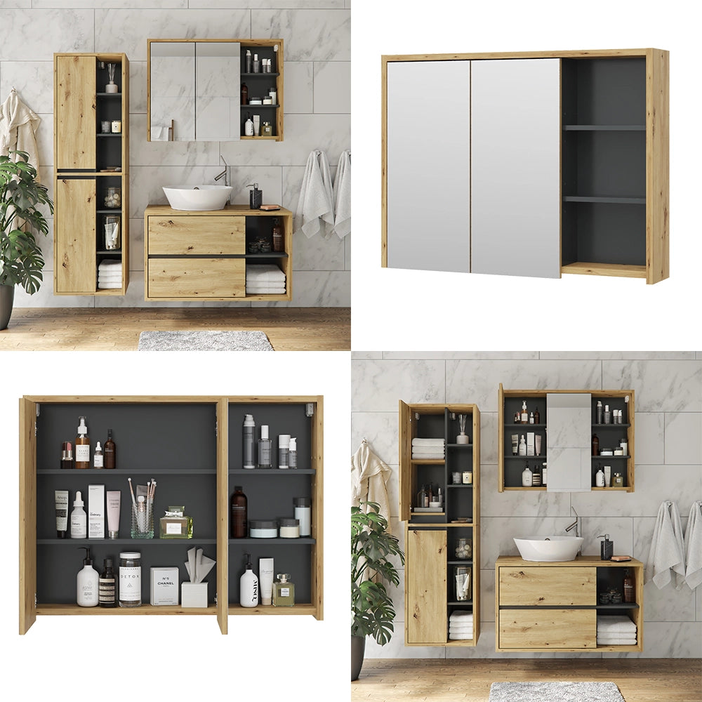 Vicco Specchio contenitore bagno Rovere/antracite 100 x 75 cm