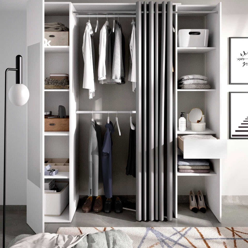Guardaroba Aru, Struttura per cabina armadio, Mobile appendiabiti aperto, 177x52h205 cm, Bianco e Antracite