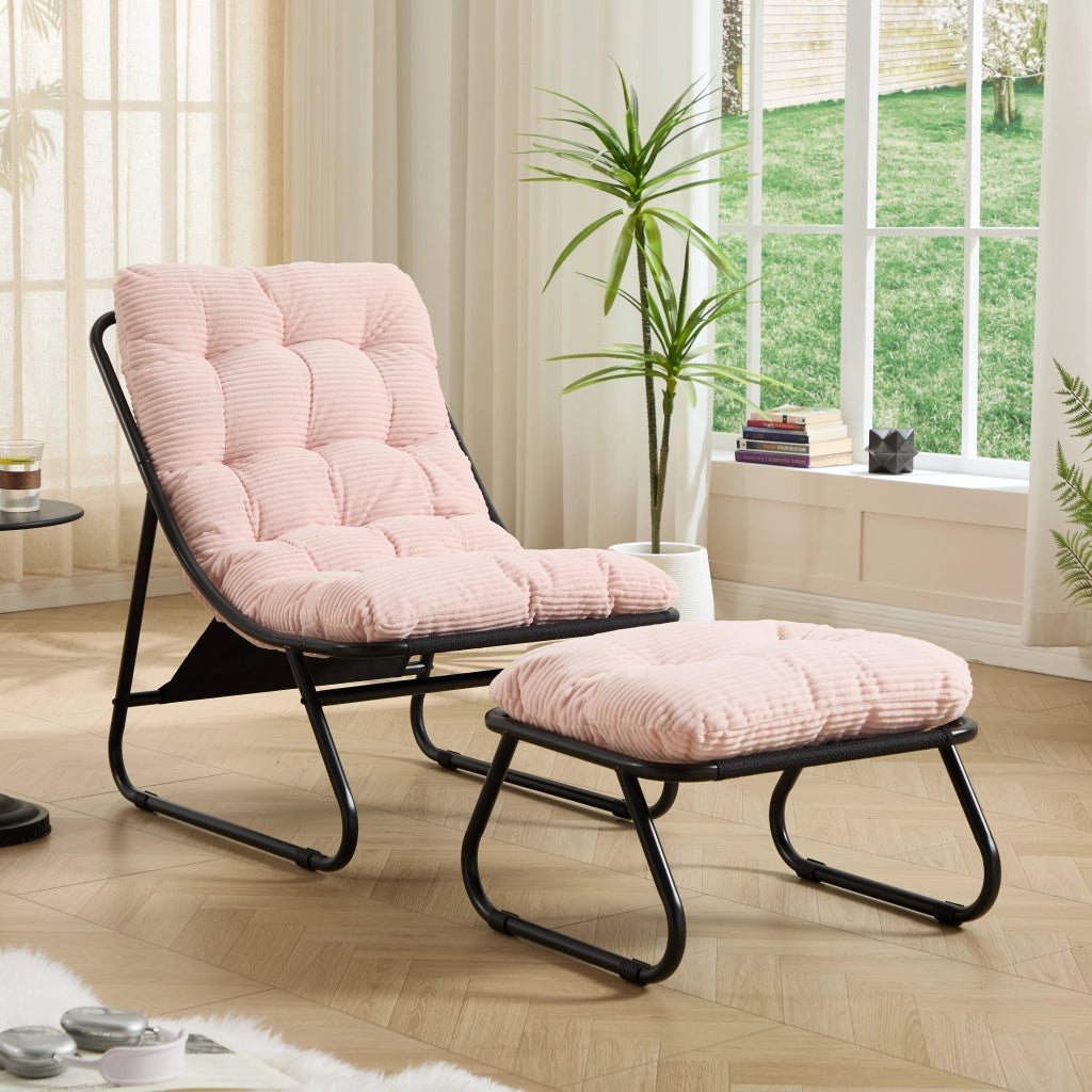 Poltrona Relax da Esterno con Poggiapiedi ¨C MINIMAL ¨C Reclinabile, Cuscini, Nero/Rosa