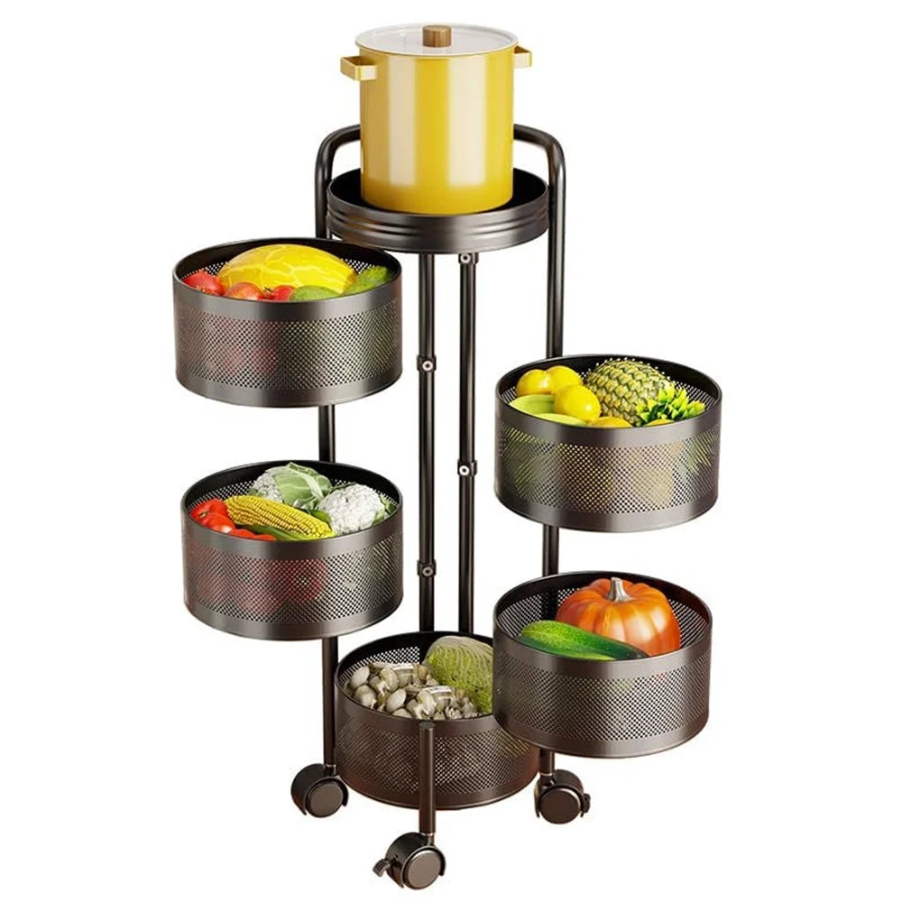Trade Shop - Carrello Da Cucina Cestino Rimovibile Per Frutta Verdura A 5 Ripiani Girevole Con Ruote -