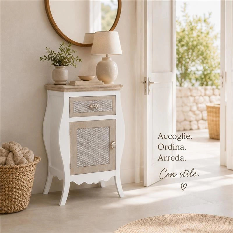 CHARM COMODINO CON CASSETTO E ANTA 48 X 34 X 77 CM COLORE BIANCO E CREMA