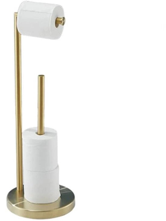 Sostegno per carta igienica in acciaio inossidabile, in piedi, sostegno per carta igienica indipendente, dispenser per carta igienica in piedi con spazio di riposo, dispenser per 5 rotoli di carta igienica (oro)