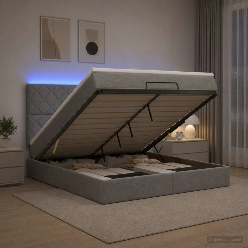 Letto Ottomano con Materasso e LED Grigio Chiaro 140 x 200 cm 3458159