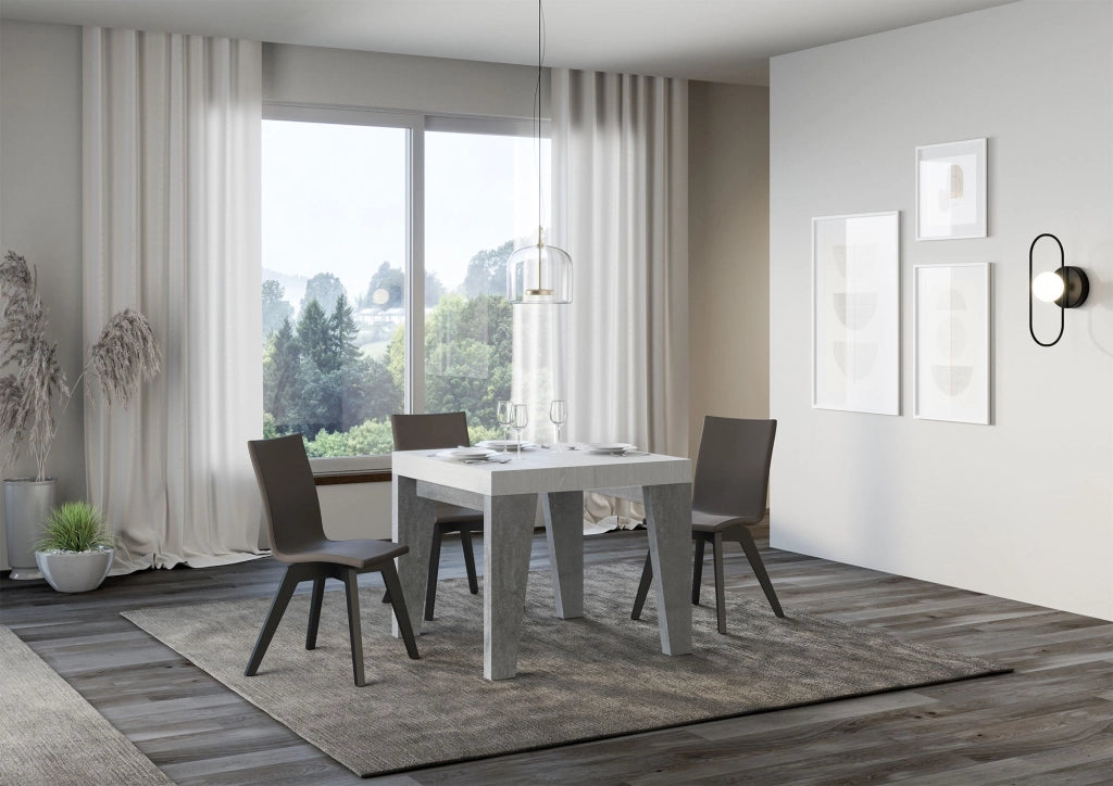 Tavolo Allungabile 90/246x90x77 cm Naxy Mix piano Bianco Frassino gambe Cemento