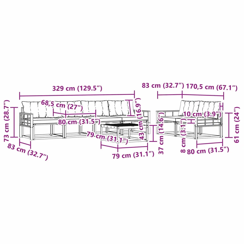 Set di divani da esterno 7 pcs Bianco e Crema 79 x 79 x 37 cm 3388448