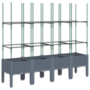 Fioriera rialzata per piante fiori patio giardino con traliccio 160 x 40 x 142,5 cm PP grigio 02_0038271