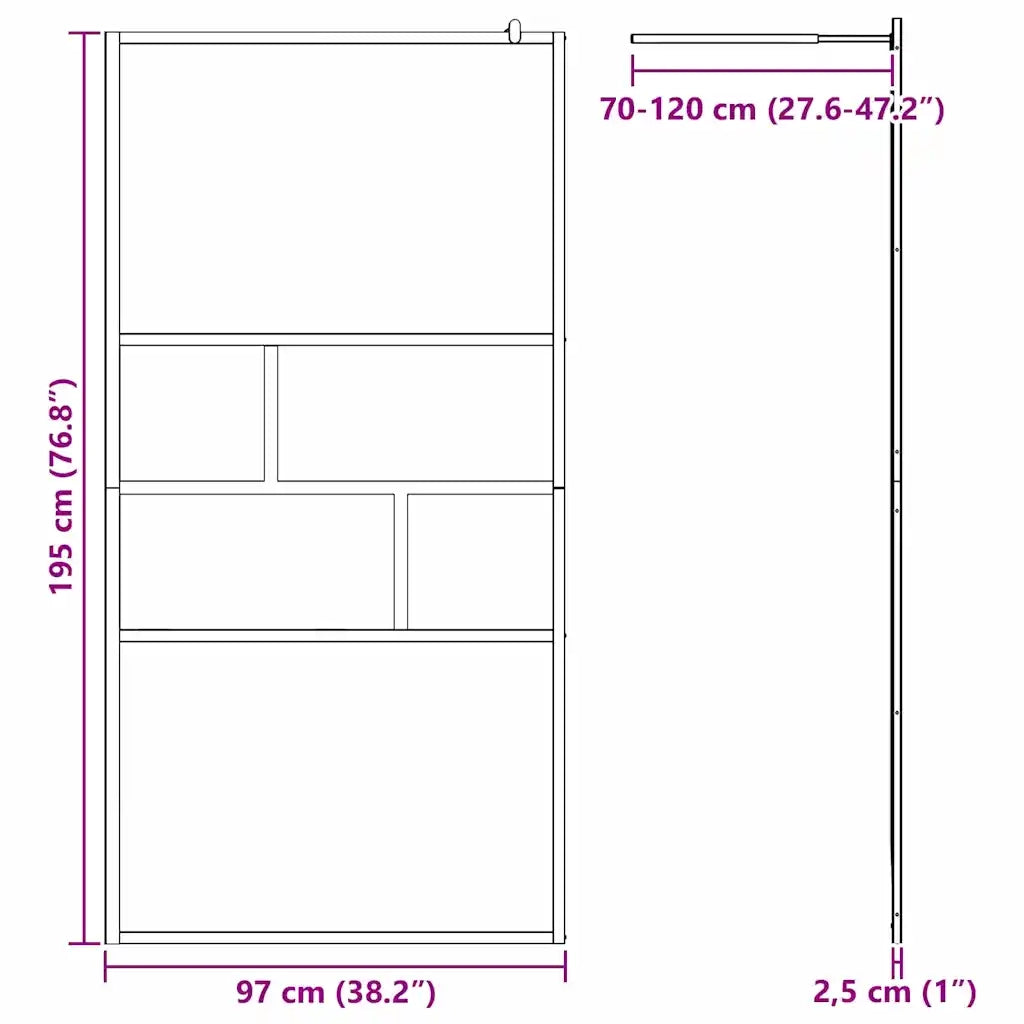 Parete Doccia Walk-in Nero 100 x 195 x 0,5 cm Vetro e Alluminio CFW9802515