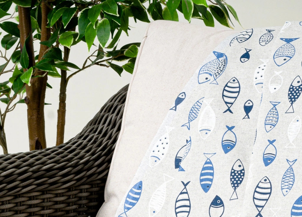 Telo Arredo Granfoulard Copritutto Cotone Made Italy Vari Disegni Arredatutto Copriletto Multiuso - 2 Piazze - Pesci Azzurro
