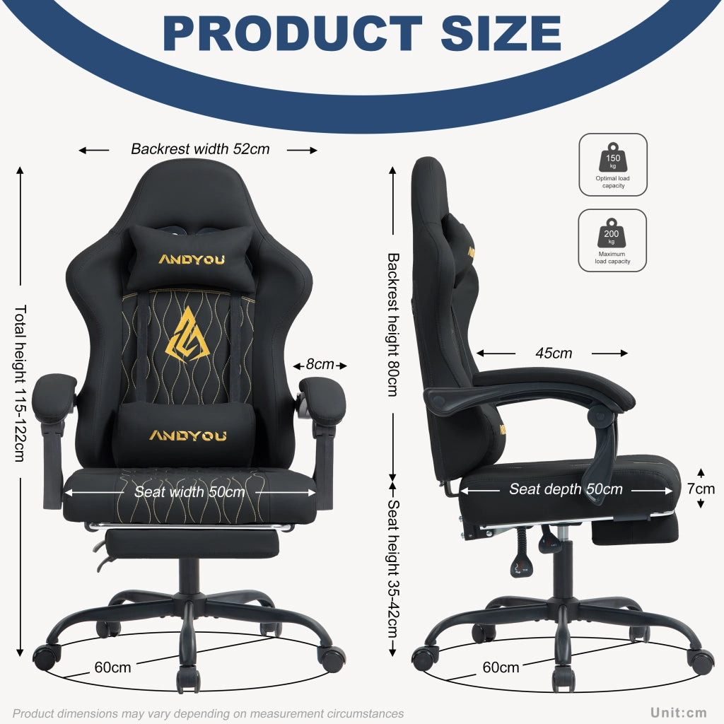 Sedia da Gaming con Poggiapiedi ¨C Zephmum ¨C Nero, Pelle Sintetica