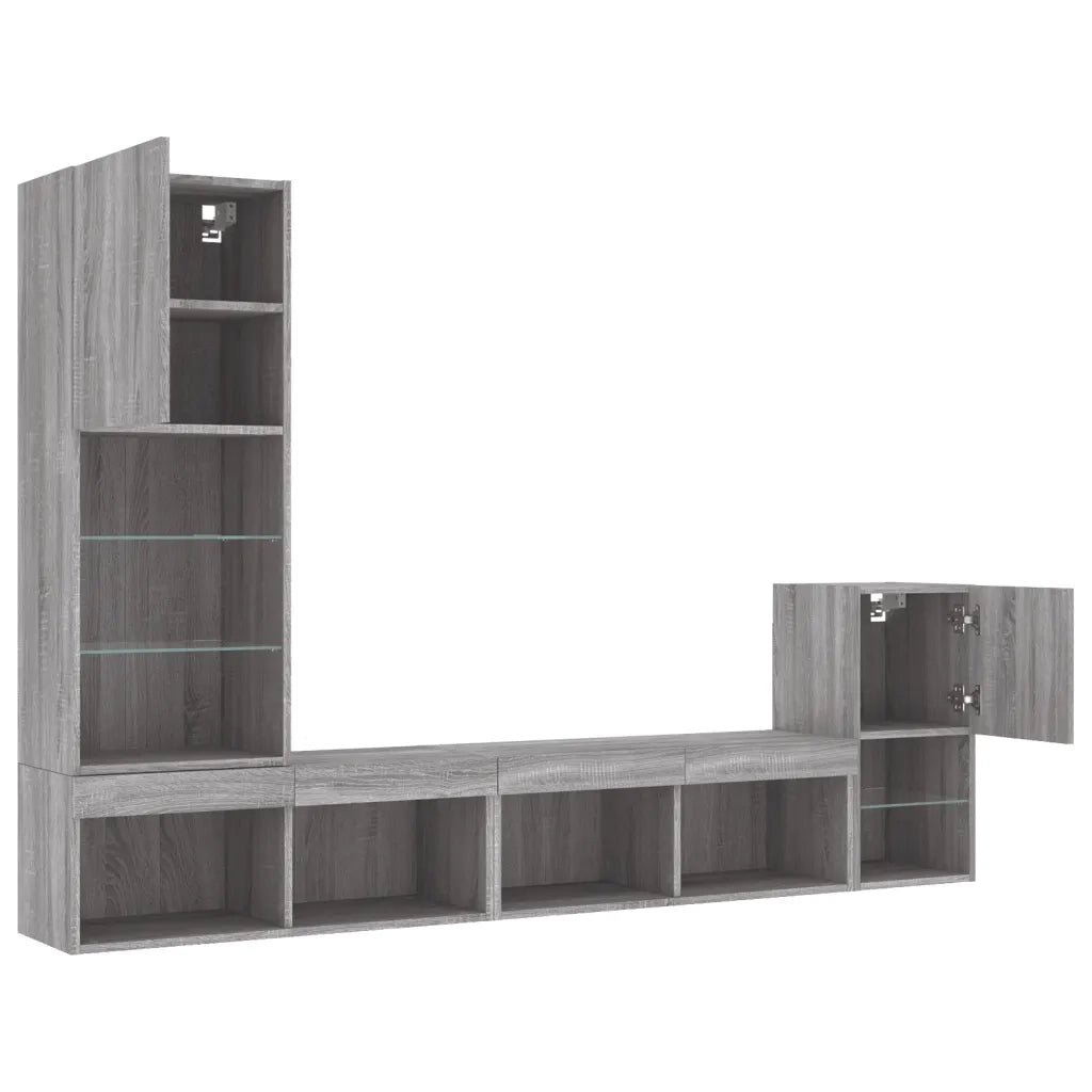 Mobili TV a Muro con LED 4pz Grigio Sonoma in Legno Multistrato 3216666